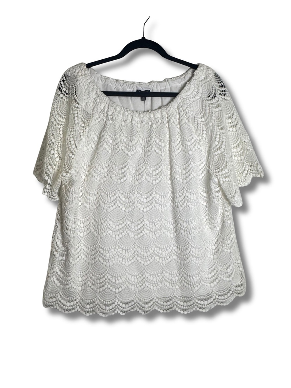 ✨New✨Women’s Talbots White Crochet Overlay Lined Short Sleeve Blouse XL